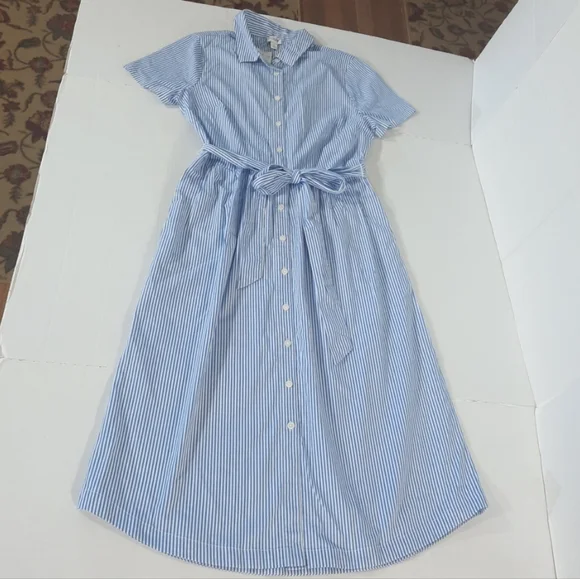 J Crew Striped Short Sleeve Midi Shirtdress - Picture 2 of 6